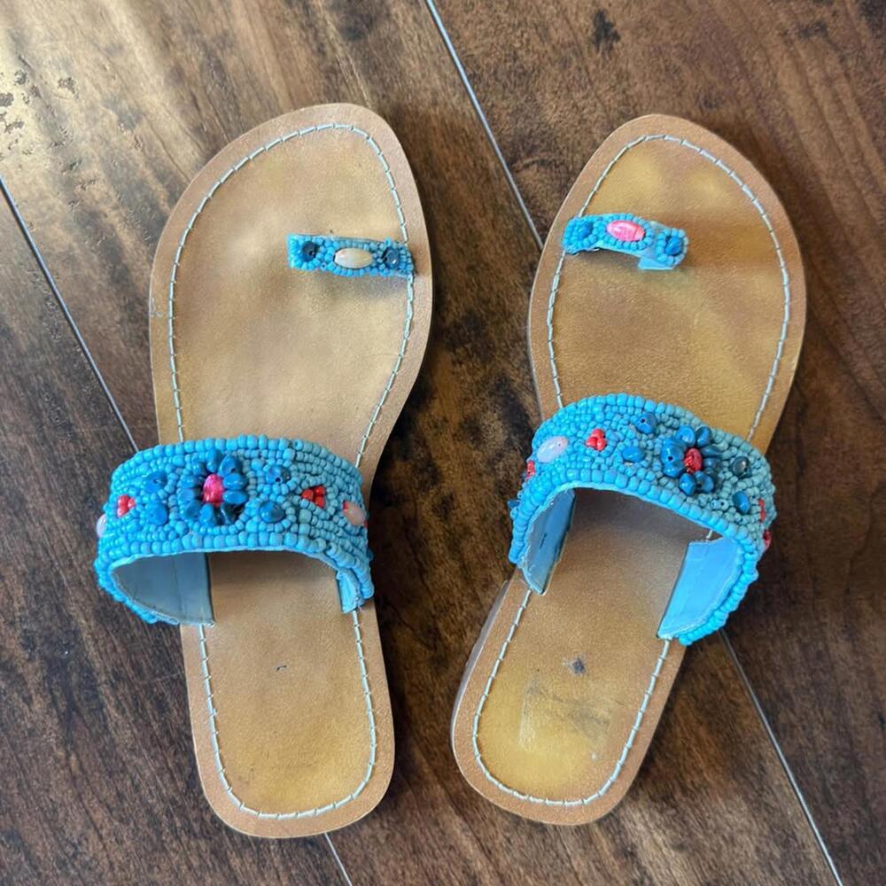 Handmade Boho Beaded Sandals – Size 8.5